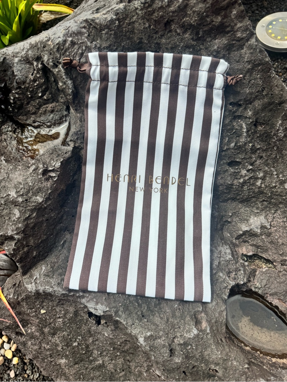 Henri Bendel Brown White Stripe Dust Bag Drawstring Pouch